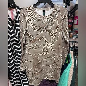 wild fable Brown & Cream Swirl Print Long Sleeve Dress